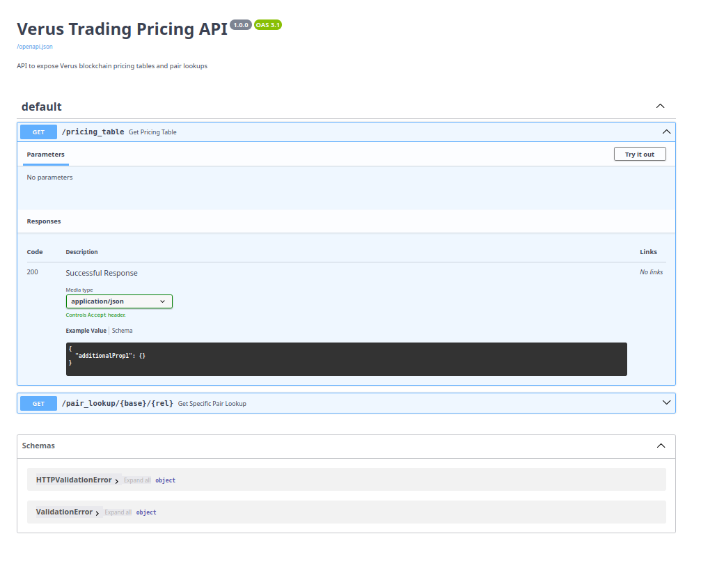 Verus Trading Pricing API